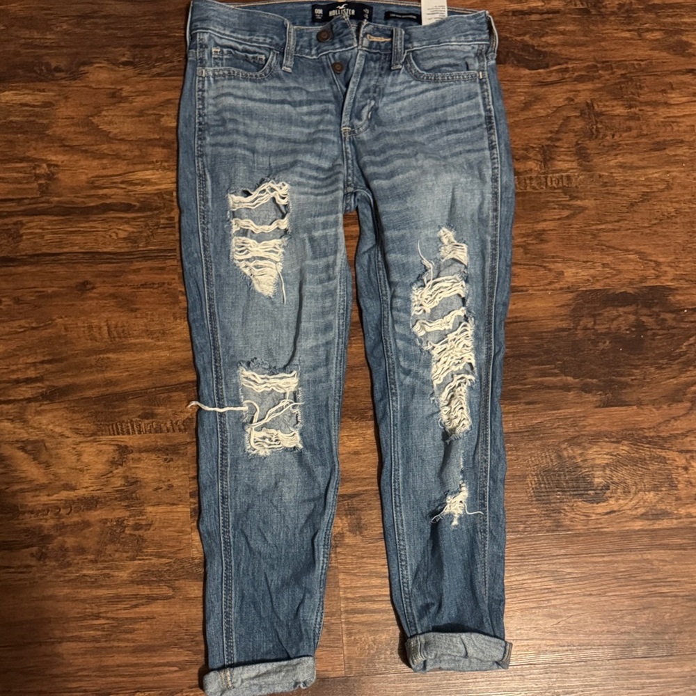Low Rise Boyfriend Distressed Blue Jeans